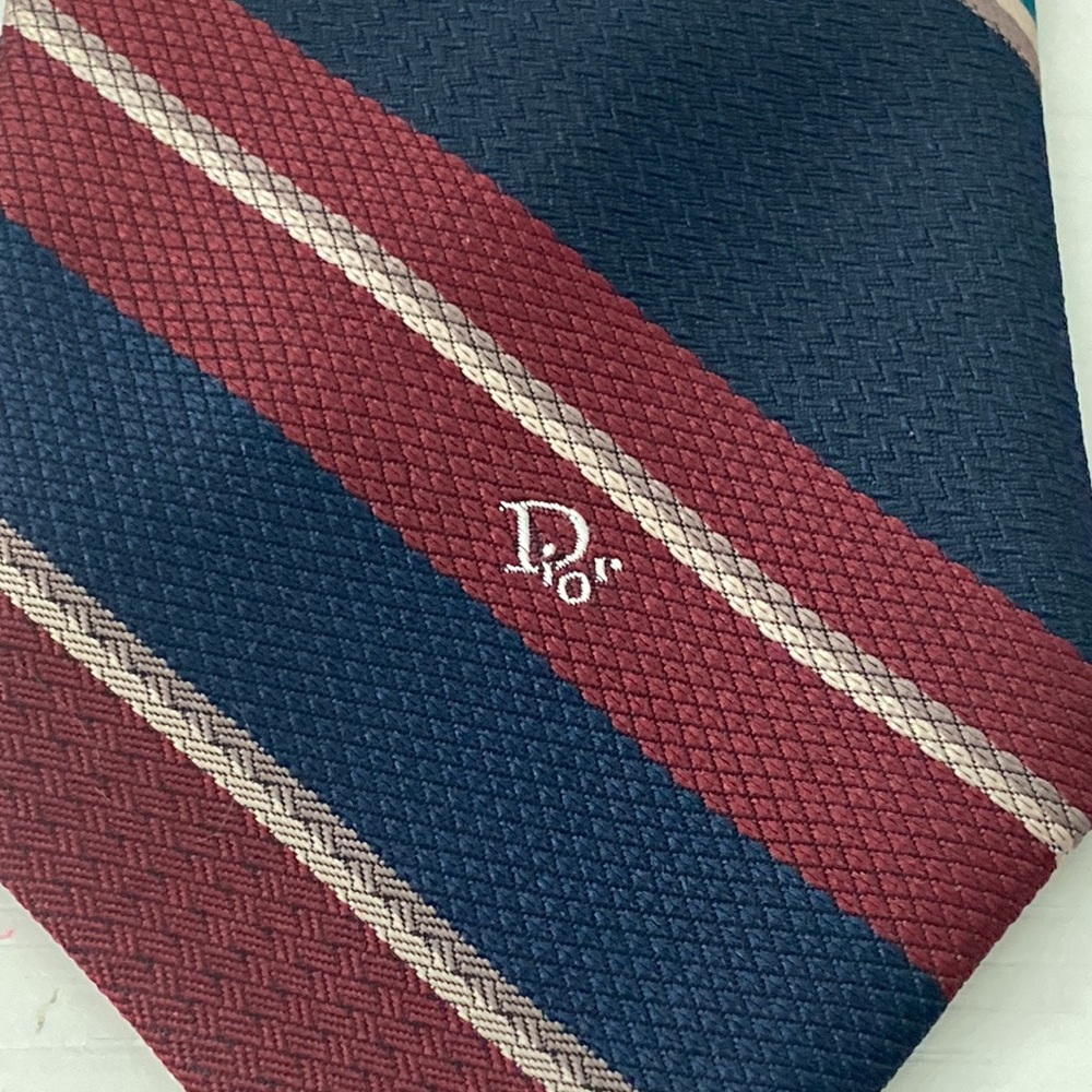 Christian Dior Men's Navy Maroon Multi Striped Tie